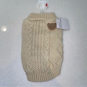 Beige Cable Knit Pet Sweater With Bear Logo